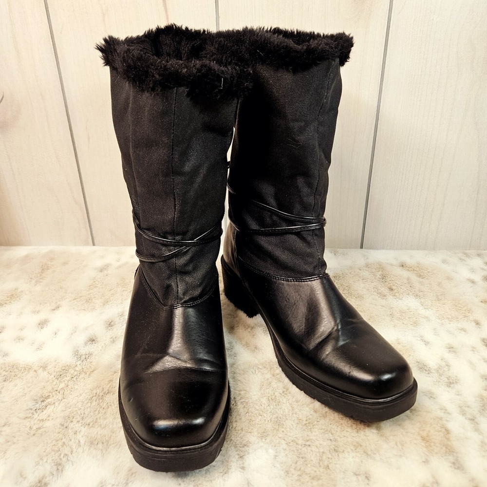 Weatherproof Women's Black Pull-on Winter Boots Size 9M Mid-Calf Lined 2" Heel